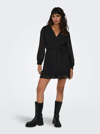 ONLY TIVA DRESS LONG SLEEVE AND RUFFLE WOMEN 15224789 BLK