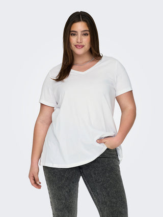 ONLY CARMAKOMA T-SHIRT BONNIE SCOLLO A V MEZZA MANICA DONNA 15322776  WHT