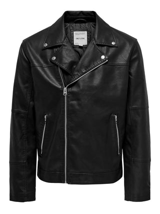 ONLY&amp;SONS ASHER LEATHER JACKET MEN 22029142 BLK