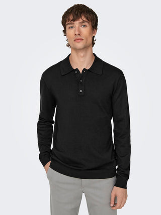 ONLY&amp;SONS POLO WYLER LONG SLEEVE MEN 22021184 BLK