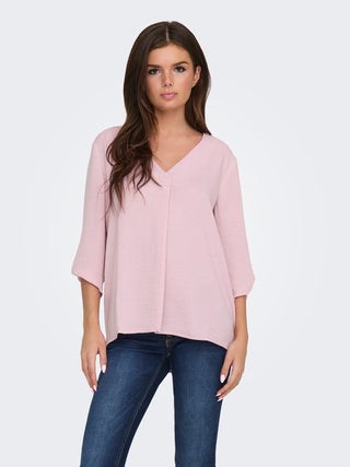 JACQUELINE DE YONG T-SHIRT DIVYE MAICA 3/4  SCOLLO A V DONNA (BLEACHED MAUVE) 15226911 BCM