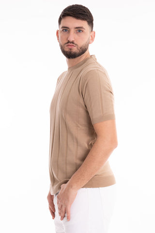 MARKUP CREW NECK SHORT SLEEVE T-SHIRT WITH RIBBED LINEN AND COTTON BLEND MK690029 CRD