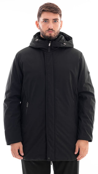 MARKUP LONG PARKA IN TECHNICAL FABRIC MEN MK24007 BLACK