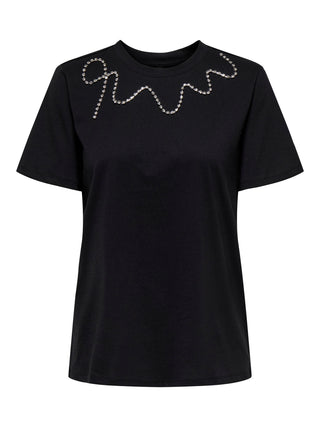 ONLY T-SHIRT BEAUTY MEZZA MANICA CON DIAMANTINI DONNA 15344180 BLK