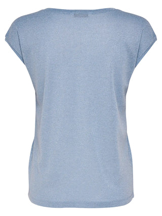 ONLY T-SHIRT SILVERY SCOLLO A V LUREX DONNA (HALOGEN BLUE) 15136069 HGB