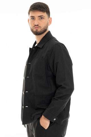 FIFTIETH OVERJACKET MEN 100% LINEN ENGLAND BLACK