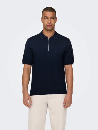 ONLY&SONS WYLER POLO CON ZIP E ELASTICI IN VITA E SU MANICHE UOMO(DARK NAVY) 22028606 DKN