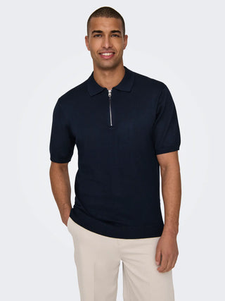 ONLY&SONS WYLER POLO CON ZIP E ELASTICI IN VITA E SU MANICHE UOMO(DARK NAVY) 22028606 DKN