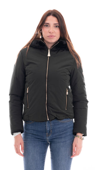 MARKUP REVERSIBLE SHORT JACKET IN TECHNICAL FABRIC AND FUR WOMEN MW764047 BLACK