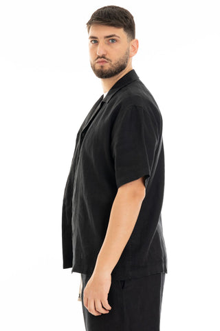 FIFTIETH SHORT SLEEVE LINEN SHIRT 100 BLACK