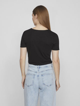 VILA T-SHIRT MOONEY CROP DONNA 14085169 BLK