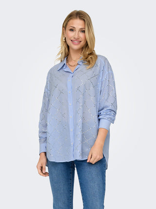 ONLY CAMICIA JULIE MANICA LUNGA CON FANTASIA A ROMBI TRAFORATI DONNA (Bright White MEDIUM BLUE) 15334071 BGW