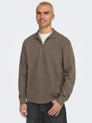 ONLY&amp;SONS TREVOR HALF ZIP SWEATER MEN
 (Major Brown) 22029907 MJB