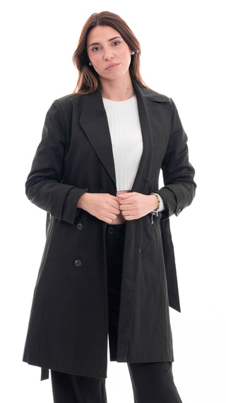 MARKUP DOUBLE BREASTED COTTON TRENCH COAT WOMEN MW764039 BLACK