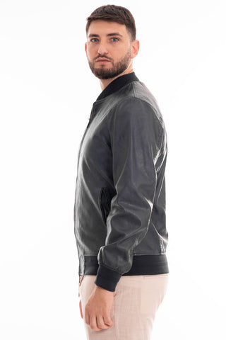 MARKUP BOMBER JACKET IN GARMENT-DYED ECO-LEATHER MK694029 BLUE