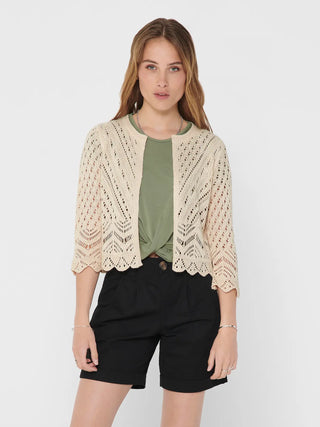 JACQUELINE DE YONG CARDIGAN SUN 3/4 CROPPED SENZA BOTTONI TRAFORATO DONNA (EGGNOG) 15184486 EGG