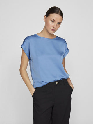 VILA T-SHIRT IN RASO ELLETE DONNA (Blissful Blue) 14059563 BLB