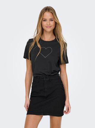 ONLY T-SHIRT ARIANA MANICA CORTA CON CUORE DONNA 15343771 BLK