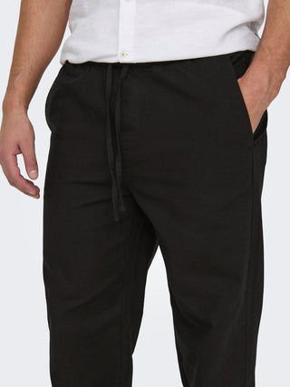 ONLY&amp;SONS LINEN TROUSERS SINUS LOOSE 22028267 BLK