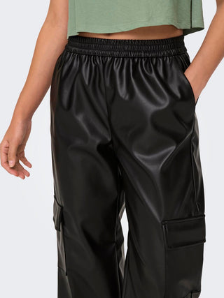 ONLY FADUMA LEATHER CARGO PANTS WOMEN 15325118 BLK