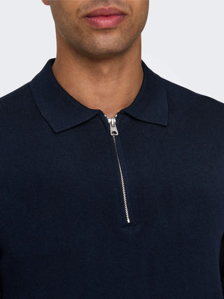 ONLY&SONS WYLER POLO CON ZIP E ELASTICI IN VITA E SU MANICHE UOMO(DARK NAVY) 22028606 DKN