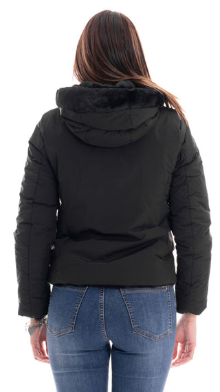 MARKUP REVERSIBLE SHORT JACKET IN TECHNICAL FABRIC AND FUR WOMEN MW764047 BLACK