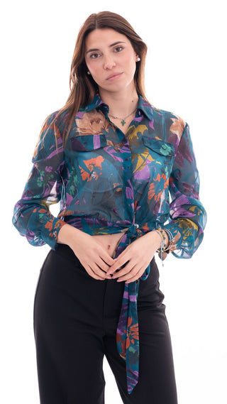 MARKUP CAMICIA IN GEORGETTE CON FIORI DONNA MW763015 BLU