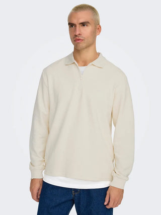 ONLY&amp;SONS TREVOR SWEATER WITH HALF ZIP MEN
 (Antique White) 22029907 AWT