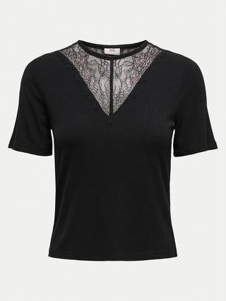 JACQUELINE DE YONG ROXY T-SHIRT CON SCOLLO RICAMATO FRONTE E RETRO DONNA (COL:BLACK) 15341671 BLK