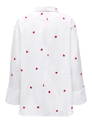 ONLY CAMICIA NEW LINA MANICA LUNGA CON CUORI DONNA (Bright White HEART) 15283743 BWH