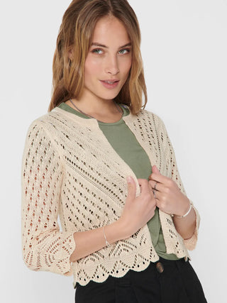 JACQUELINE DE YONG CARDIGAN SUN 3/4 CROPPED SENZA BOTTONI TRAFORATO DONNA (EGGNOG) 15184486 EGG