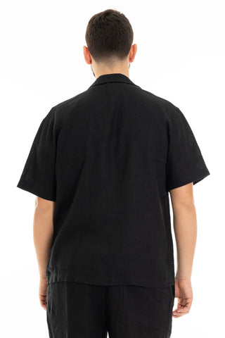 FIFTIETH SHORT SLEEVE LINEN SHIRT 100 BLACK