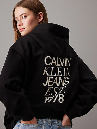 CALVIN KLEIN JEANS FELPA CON CAPPUCCIO OVERSIZED CON LOGO CK DONNA J224911 BEH