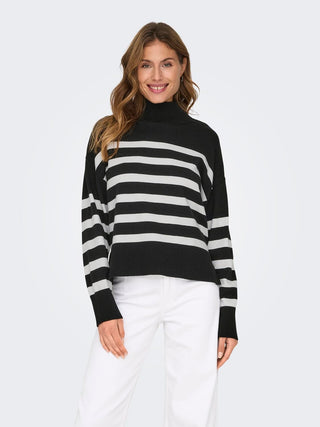 ONLY BARI LONG SLEEVE HIGH NECK SWEATER (BLACK-CLOUD DANCER) WOMEN 15283109 BKC