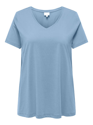 ONLY CARMAKOMA T-SHIRT BONNIE SCOLLO A V MEZZA MANICA DONNA (soft chambray) 15322776 SCY