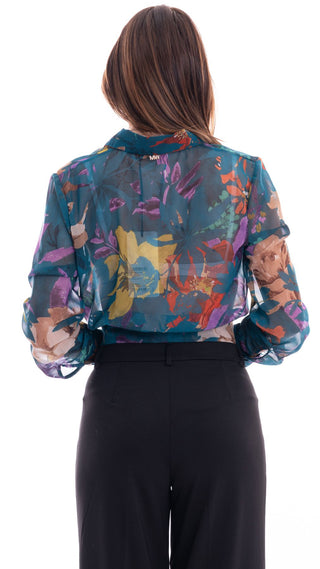 MARKUP FLOWER GEORGETTE SHIRT WOMEN MW763015 BLUE