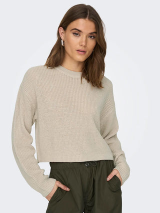 ONLY WOMEN'S MALAVI CROPPED SWEATER (PUMICE STONE) 15284453 PMS