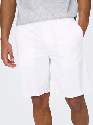 ONLY&amp;SONS LINEN BERMUDA SHORTS MARK 0011 MEN 22024940 WHT