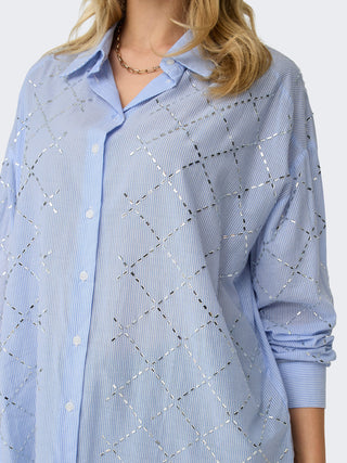 ONLY CAMICIA JULIE MANICA LUNGA CON FANTASIA A ROMBI TRAFORATI DONNA (Bright White MEDIUM BLUE) 15334071 BGW