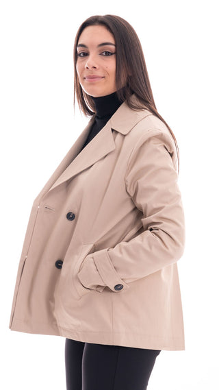 MARKUP WOMEN'S DOUBLE BREASTED COTTON SHORT TRENCH COAT MW764040 GHC