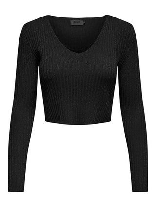 ONLY W CHARLOTTE CROP V-NECK GLITTER PULLOVER 15294419