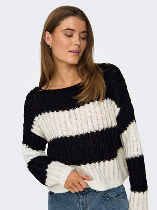 ONLY W SWEATER MAYI LIFE LONG SLEEVES STRIPE O-NECK KNIT 15324054 BCK